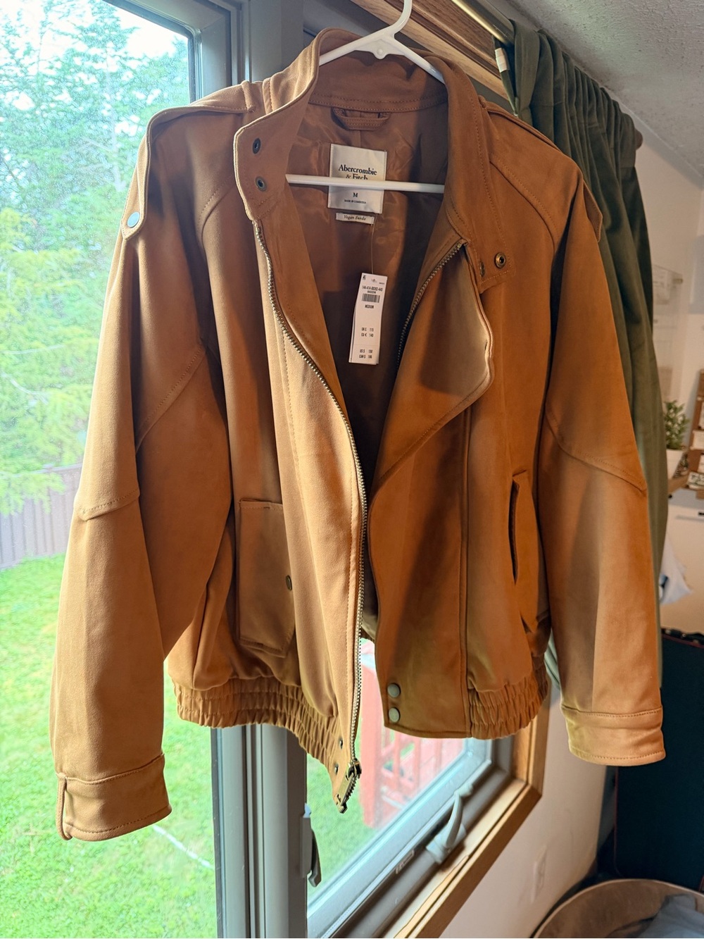 Abercrombie & Fitch Tan Suede Bomber Jacket with Snap Collar